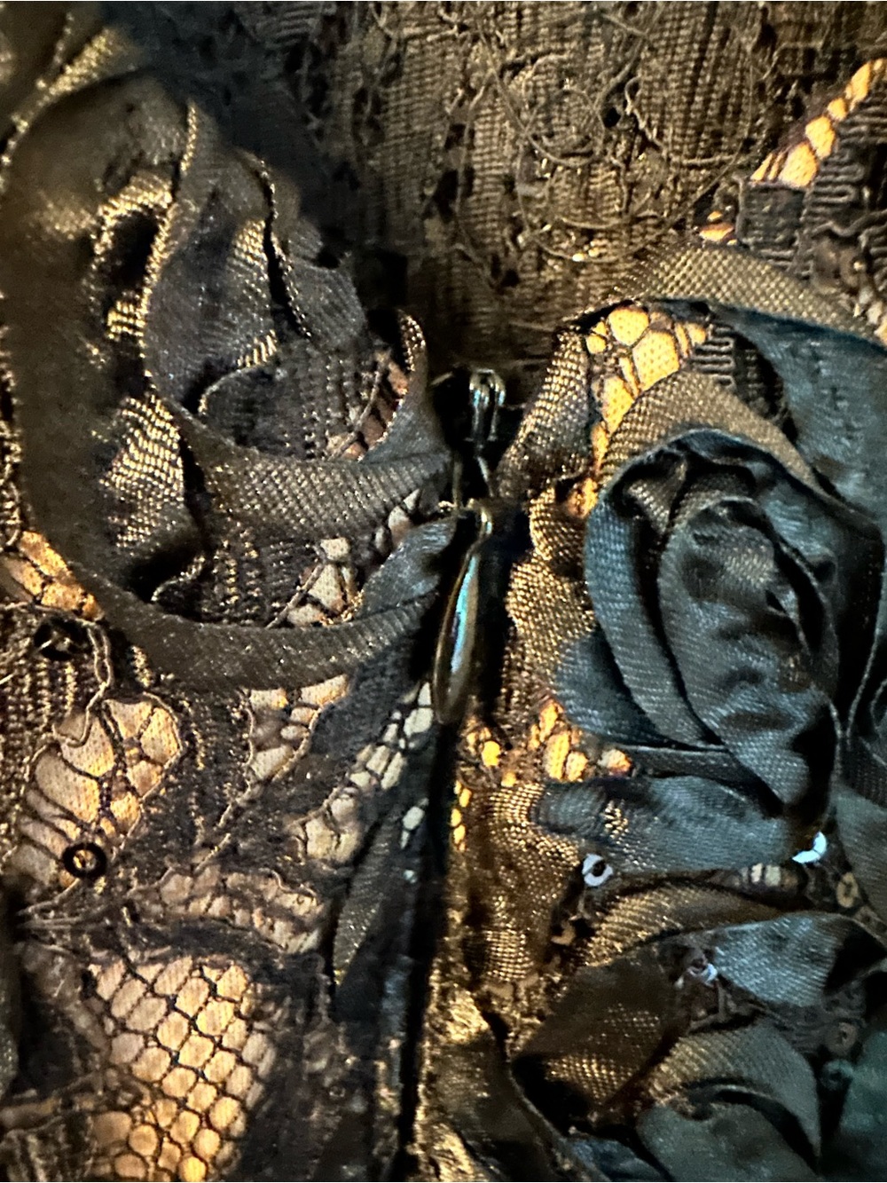 NWT Alex Evenings Floral Lace Tie Front Blouse Black Beige XL - Picture 7 of 9
